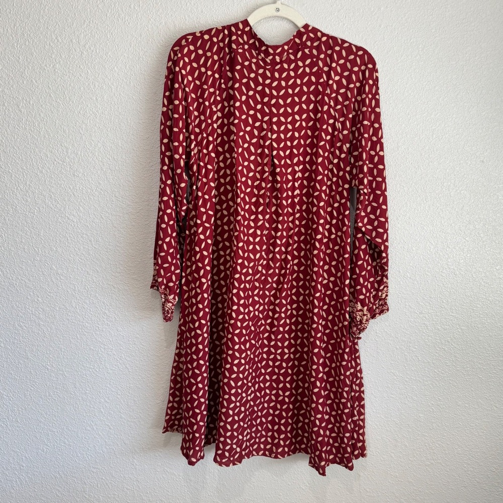 Natalie Martin Silk Burgundy Batik Print Long Sleeve Tunic Boho Dress S Resort - Picture 8 of 9